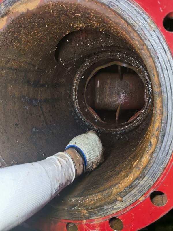 打开的圆形壳体内部网状部件与附着物